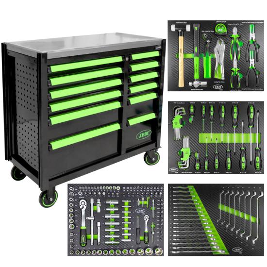 12 DRAWER TOOL TROLLEY - GREEN - TOOLS INCLUDED