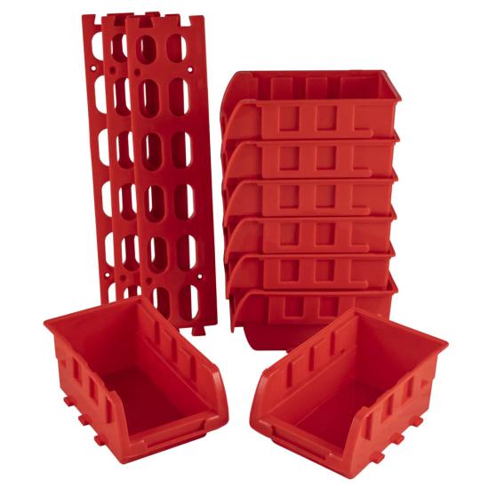 SET OF 8 STACKABLE STORAGE BINS WITH GUIDE
