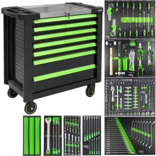 7 DRAWER TOOL TROLLEY XL - GREEN - TOOLS INCLUDED