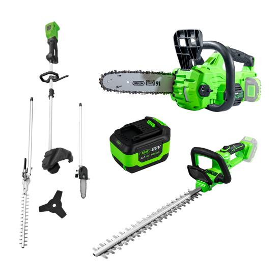 BATTERY CHAINSAW 60029 + HEDGE TRIMMER 60031 + GARDEN MULTI FUNCTION TOOL 60040 + BATTERY60015