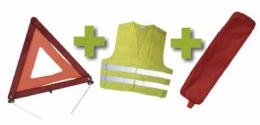 EMERGENCY KIT + RED BAG WITH BORDER + REFLECTIVE VEST + WARNING TRIANGLE