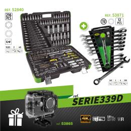 SERIE339D: 216 PIECES SET REF 52840 + COMBINATION SPANNERS REF 53871 + GIFT SPORT CAMERA
